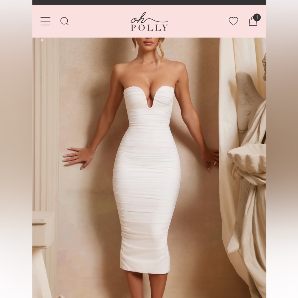 Ruched Strapless Midaxi In Ivory oh Polly